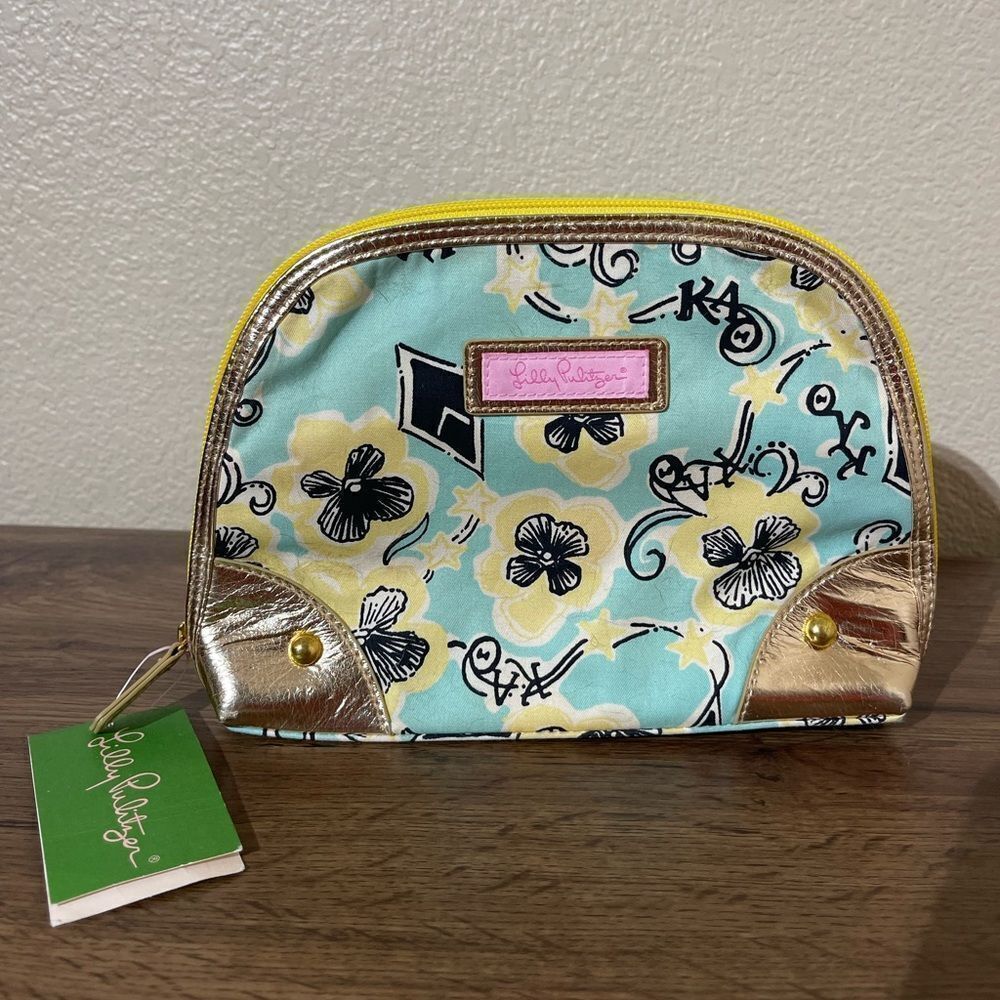 Lilly Pulitzer Floral Cosmetic Bag - Aqua and Gold